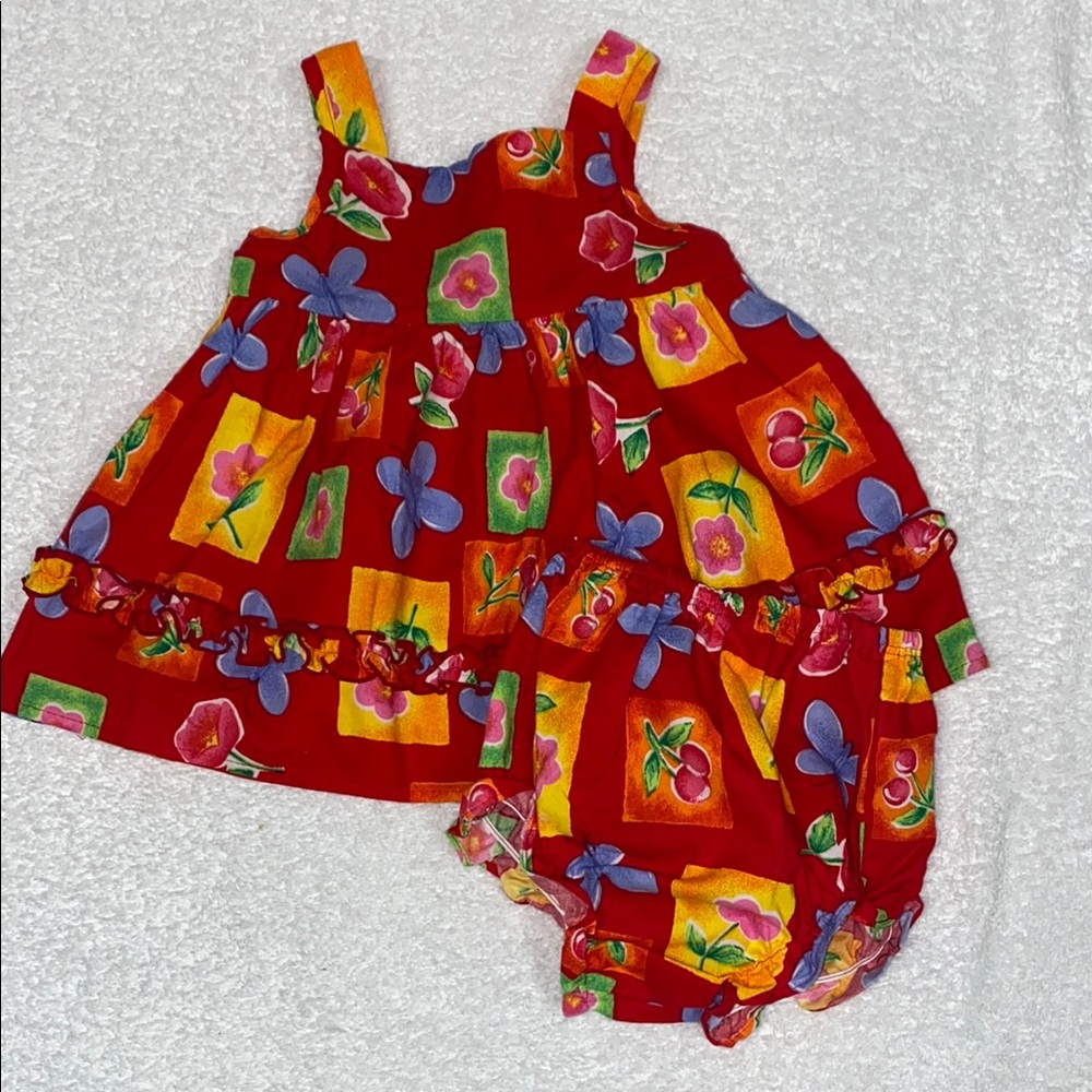 Rare too! Rare editions Colorful Floral Baby sun Dress and Bloomers Set 12m